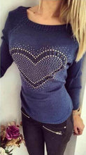 Heart Print Knit Top O-Neck Full Length White Tee Black Sweater 2016 Fall Women Casual Tops New Arrival Women T Shirt