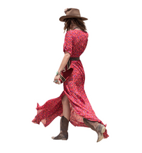 High Low Chiffon Sheer Dress Floral Print Red Boho V Neck Sexy Dress See Through Dress European Style Long Maxi Elegant 2016