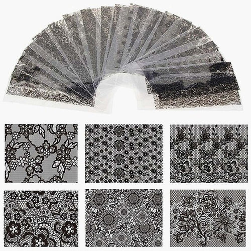 High Quality 20*4cm Wonderful gift for you and your friends 20 Black Lace Flower Transfer Film Nail Design Sexy Sticker Decals