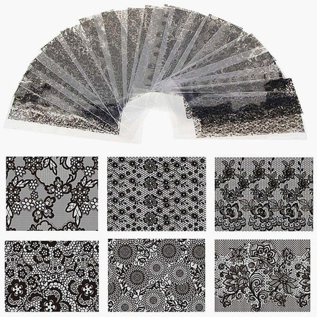 High Quality 20*4cm Wonderful gift for you and your friends 20 Black Lace Flower Transfer Film Nail Design Sexy Sticker Decals