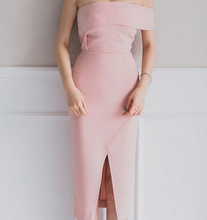 High Waist Pink Elegant ff Shoulder Front Slit Wrap Dress Knee Length Party Club Bodycon Prom New Arrivals 2016 Women Dresses