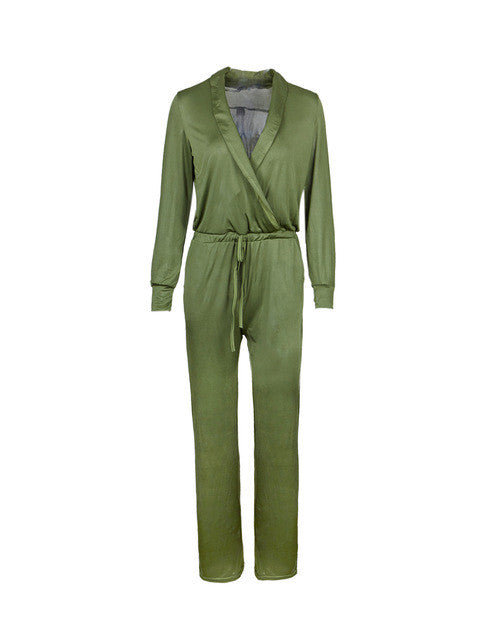 High Waist V Neck Sexy Green Long Jumpsuit Women Elegant Fashion 2016 New Arrival Summer Overall Romper One Pieces Casual