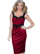 High Waist Vintage Dot Print Bow Belt Sleeveless Women Tank Dress Elegant Midi Knee Length Casual Woman Summer Dress Bodycon