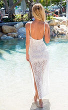 Hollow Embroidery Maxi Double Split Side Backless V Neck Sheer Flower Pattern Slit Spaghetti Strap Sun Dress Sexy Nude beach