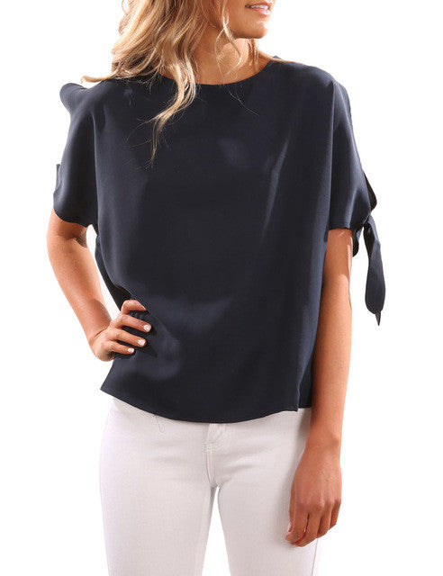 Hollow out Blue Shirt Cold Shoulder Tied Short Sleeves Blouse Fashion Women Summer Blouses 2017