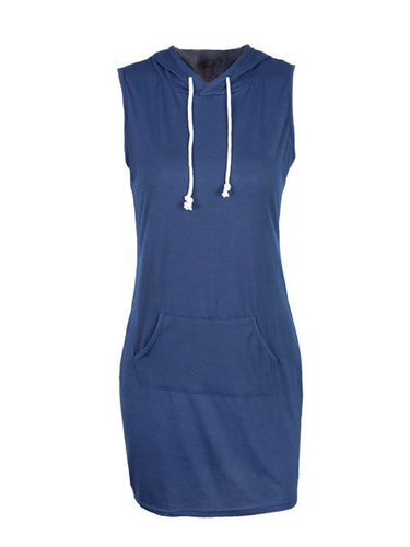 Hooded Sleeveless Pocket Bodycon Casual Mini Short Dress 2016 New Style Summer Dress Fashion New Arrival