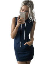 Hooded Sleeveless Pocket Bodycon Casual Mini Short Dress 2016 New Style Summer Dress Fashion New Arrival