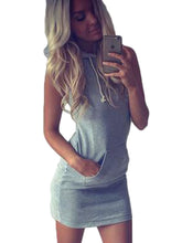 Hooded Sleeveless Pocket Bodycon Casual Mini Short Dress 2016 New Style Summer Dress Fashion New Arrival