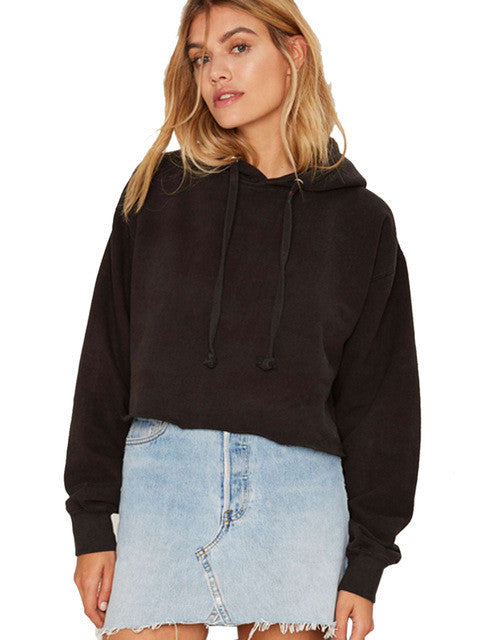 Hooded Solid Full Sleeve Women Jacket Autumn Short Cotton Pullover Casual Loose Tops 2016 New Fashion Women Jacket
