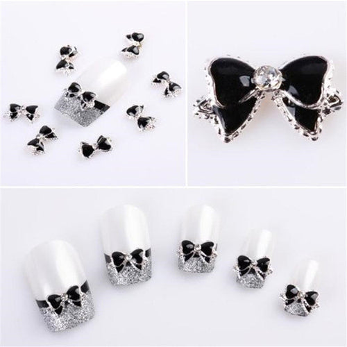 Hot Fashion Novelty 10 pcs 3D Alloy Rhinestones Nail Art Bow Tie Glitters Slice DIY Decoration Black 2017 Anne