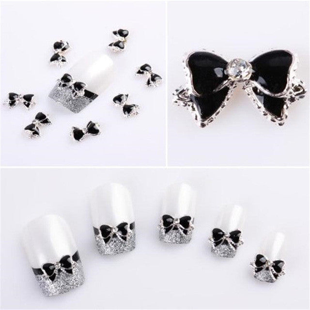 Hot Fashion Novelty 10 pcs 3D Alloy Rhinestones Nail Art Bow Tie Glitters Slice DIY Decoration Black 2017 Anne