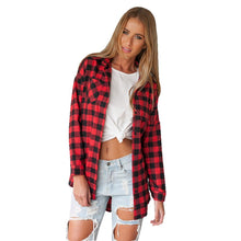 Hot Selling Long Sleeve Plaid Shirts For Women Red Pocket Casual Women Tops Cotton Long Shirt Women Blouses Spring 2016