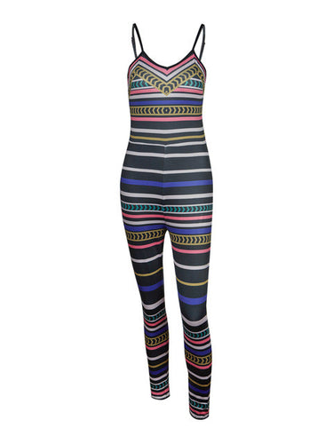 Jumpsuit Tribal Print Bodycon Sleeveless V-Neck Playsuit Striped Women New Arrival Rompers Summer Ladies Autumn Jumpsuit Fall