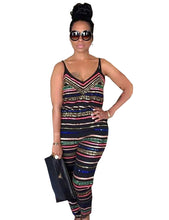 Jumpsuit Tribal Print Bodycon Sleeveless V-Neck Playsuit Striped Women New Arrival Rompers Summer Ladies Autumn Jumpsuit Fall