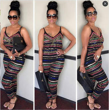 Jumpsuit Tribal Print Bodycon Sleeveless V-Neck Playsuit Striped Women New Arrival Rompers Summer Ladies Autumn Jumpsuit Fall
