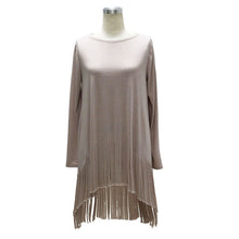Khaki Solid O-Neck Full Sleeve Fringe Blouse High And Low A Line Tassel Ruched Blouse 2016 Autumn New Top Casual Loose Blouses