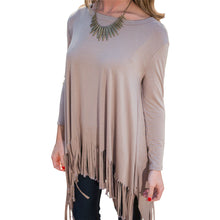 Khaki Solid O-Neck Full Sleeve Fringe Blouse High And Low A Line Tassel Ruched Blouse 2016 Autumn New Top Casual Loose Blouses