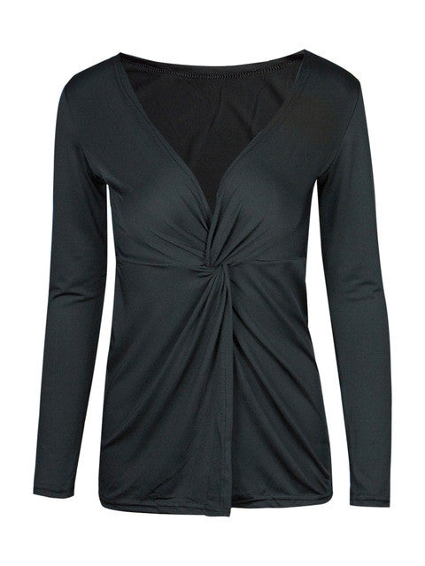 Kink Solid Cardigan Ruched Full Sleeve V-Neck Blouse Black Khaki Women Casual Blouse Autumn Women Slim Fall Tops Casual Blouses