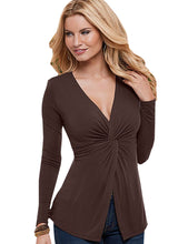 Kink Solid Cardigan Ruched Full Sleeve V-Neck Blouse Black Khaki Women Casual Blouse Autumn Women Slim Fall Tops Casual Blouses