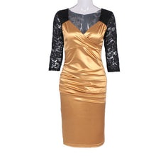 Knee Length Half Sleeve Gold Sexy Party Dresses Ruched V-Neck Lace Bodycon Blue Dress New Fashion Summer Women Fall Dress Autumn