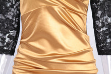 Knee Length Half Sleeve Gold Sexy Party Dresses Ruched V-Neck Lace Bodycon Blue Dress New Fashion Summer Women Fall Dress Autumn