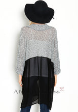 Knitting Patchwork Chiffon Cardigan Black Blouse Full Sleeve See Through Women Casual Summer Blouses 2016 Women Fall Blouse Fall