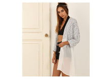 Knitting Patchwork Chiffon Cardigan Black Blouse Full Sleeve See Through Women Casual Summer Blouses 2016 Women Fall Blouse Fall