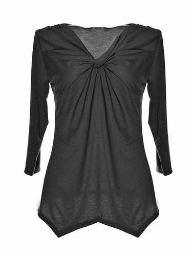 Knot Long Shirts Women V Neck Top Polyester Office Black Pink White Blue 4 Color European Style Fashion Casual Summer Blouse