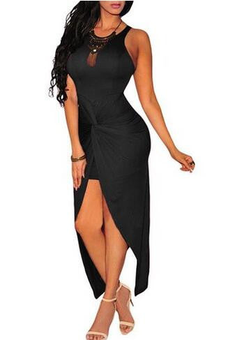 Knotted Front Ruched Tank High Low Sun Dress Sexy Club Dress 2017 Bodycon Dresses Sun For Women Fashion New Dress Summer Clothes