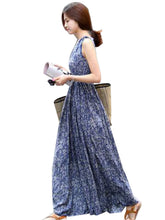 Korean Summer Floral Sleeveless Tank Elegant Blue Long Maxi Dress Sun Dress Japanese Dress Casual Dresses For Woman 2016 New