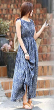Korean Summer Floral Sleeveless Tank Elegant Blue Long Maxi Dress Sun Dress Japanese Dress Casual Dresses For Woman 2016 New