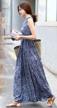Korean Summer Floral Sleeveless Tank Elegant Blue Long Maxi Dress Sun Dress Japanese Dress Casual Dresses For Woman 2016 New