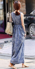 Korean Summer Floral Sleeveless Tank Elegant Blue Long Maxi Dress Sun Dress Japanese Dress Casual Dresses For Woman 2016 New