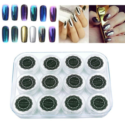 LULAA 12 Colors Nail Glitter Powder Shinning Nail Mirror Powder Makeup Art DIY Chrome Pigment With Sponge Stick Most Popular