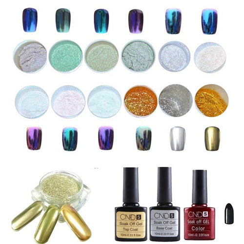 LULAA Brand 1 Set 12 Colors Nail Art Shinning Mirror Glitter Powder Chrome Pigment Black UV Gel Top Base Coat New Top Anne