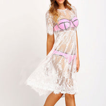 Lace Dress See Through Chiffon Beach Wear Dress Sexy Flower Pattern Embroidery 2016 Knee Length Casual