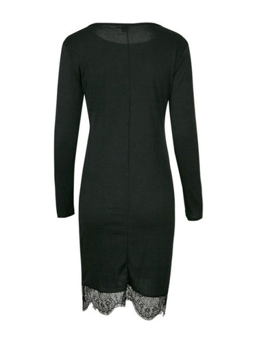 Lace O-Neck Full Sleeve Black Dress Summer Mini Solid Casual Dress Patchwork White Wave New Arrival Fashion Casual Dresses