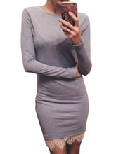 Lace O-Neck Full Sleeve Black Dress Summer Mini Solid Casual Dress Patchwork White Wave New Arrival Fashion Casual Dresses