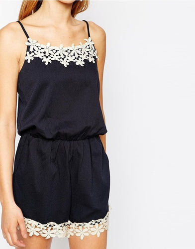 Lace Overall Women Strap Ladies Overall Jumpsuits Sexy bodysuit lace black loose causal hollow flower Cute Rompers For Women