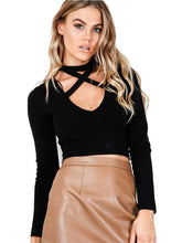 Lace Up V-neck Full Sleeve Choker Black Blouse Sexy Short Bodycon Pink Skinny Crop Top Sexy Women Autumn New Fashion Slim Blouse