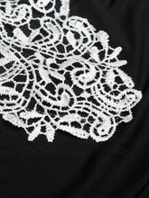 Lace V Neck See Through Sexy Black Dress Embroidery Casual Summer Elegant Dress Hollow Out Flower High Quality Retro Party