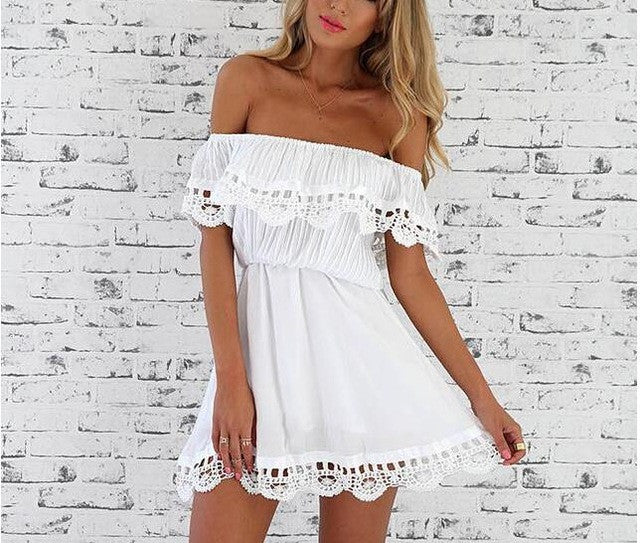 Lace Women Dress Summer Dress 2015 Slash Neck White Dresses Vestidos Femininos Casual Plus Size Women Clothing Vestidos De Festa