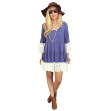 Lace Women Mini Dress Blue Khaki White Dress Three Quarter Sleeve Plus Size Ethnic Causal Frill Dresses Dress Autumn