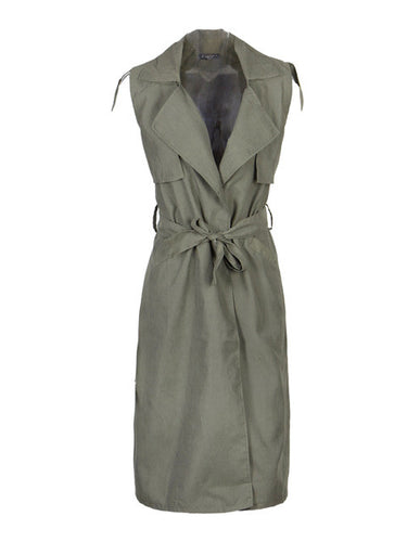 Ladies Double Layerd Long Duster Jacket Womens Sleeveless Waistcoat Belt Blazer New Arrival Dress Fashion 2016