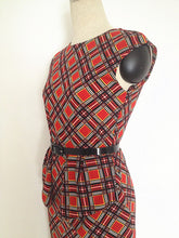Leisure Red Dress With Belt Plaid Print Dress O-Neck Knee Length Dresses 2016 New Fashion Pencil Summer 2016 High Quality Dress