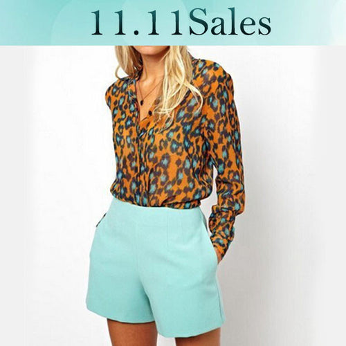 Leopard Casual Women Blouse Long Sleeve Ladies Chiffon Blouses Shirt Women Roupas Blusas Camisas Femininas 2015 Blusa Renda