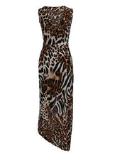 Leopard Tiger Print Deep V Neck High Split On Front Sleeveless Peplum Long Maxi Dress Summer Club 2016 Fashion Party Summer