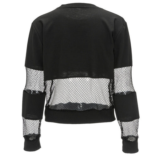 Letter Print Patchwork See Through O-Neck Full Sleeve Sweater 2016 New Fashion Sexy Women Tops Autumn Black White Sweater