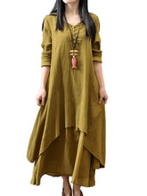 Linen Solid Half Sleeve Ruched V-neck Double Layers Button White Plus Size 3XL Elegant Loose Dress 2016 New Women Autumn Dresses