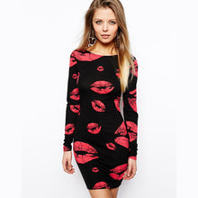 Lip Print Backless O-Neck Dress Full Sleeve Mini Bodycon Slim XXL Casual Dresses Summer New Fashion Dresses Fall Women